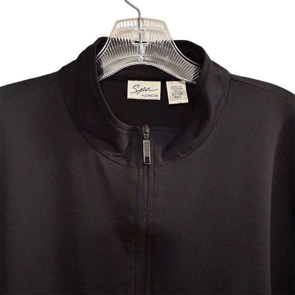 Spa by Chico's Women's Black Jacket Size 2 with White Piping Casual - Picture 7 of 12